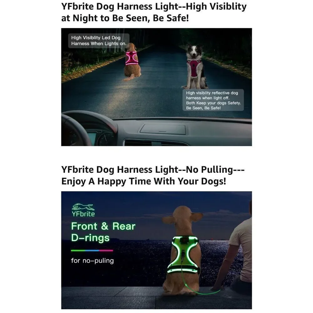 NEW LED Dog Harness Light Up Dog Harness Reflective Adjustable S